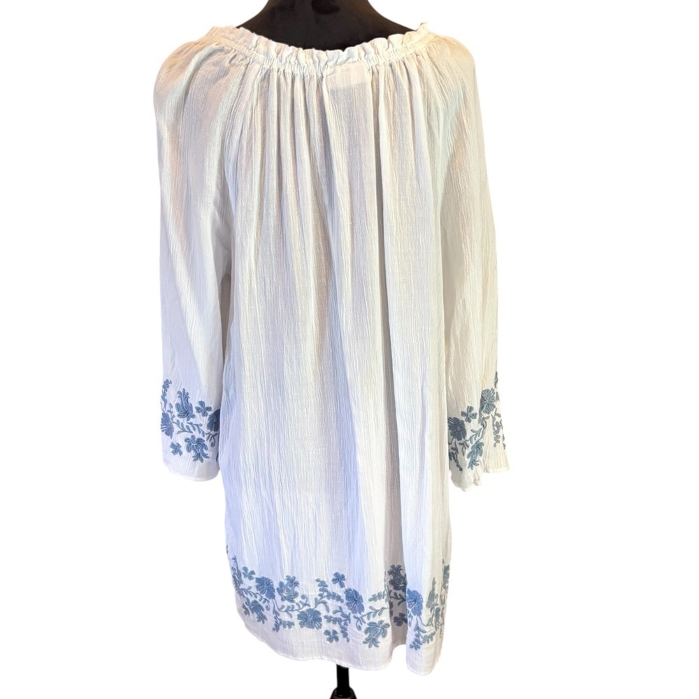 J. Jill Embroidered Boho Peasant Floral Tunic, Large, Beachy Gauzy Cottagecore - Picture 5 of 14